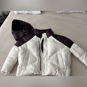 Maje Kids White and Dark Purple Puffer Jacket